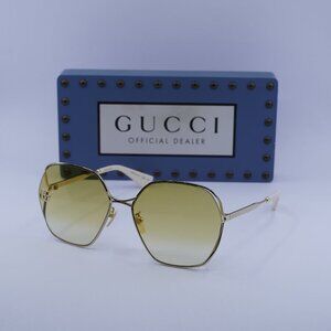 Gucci GG0818SA 004 Geometric Sunglasses - Gold\Yellow